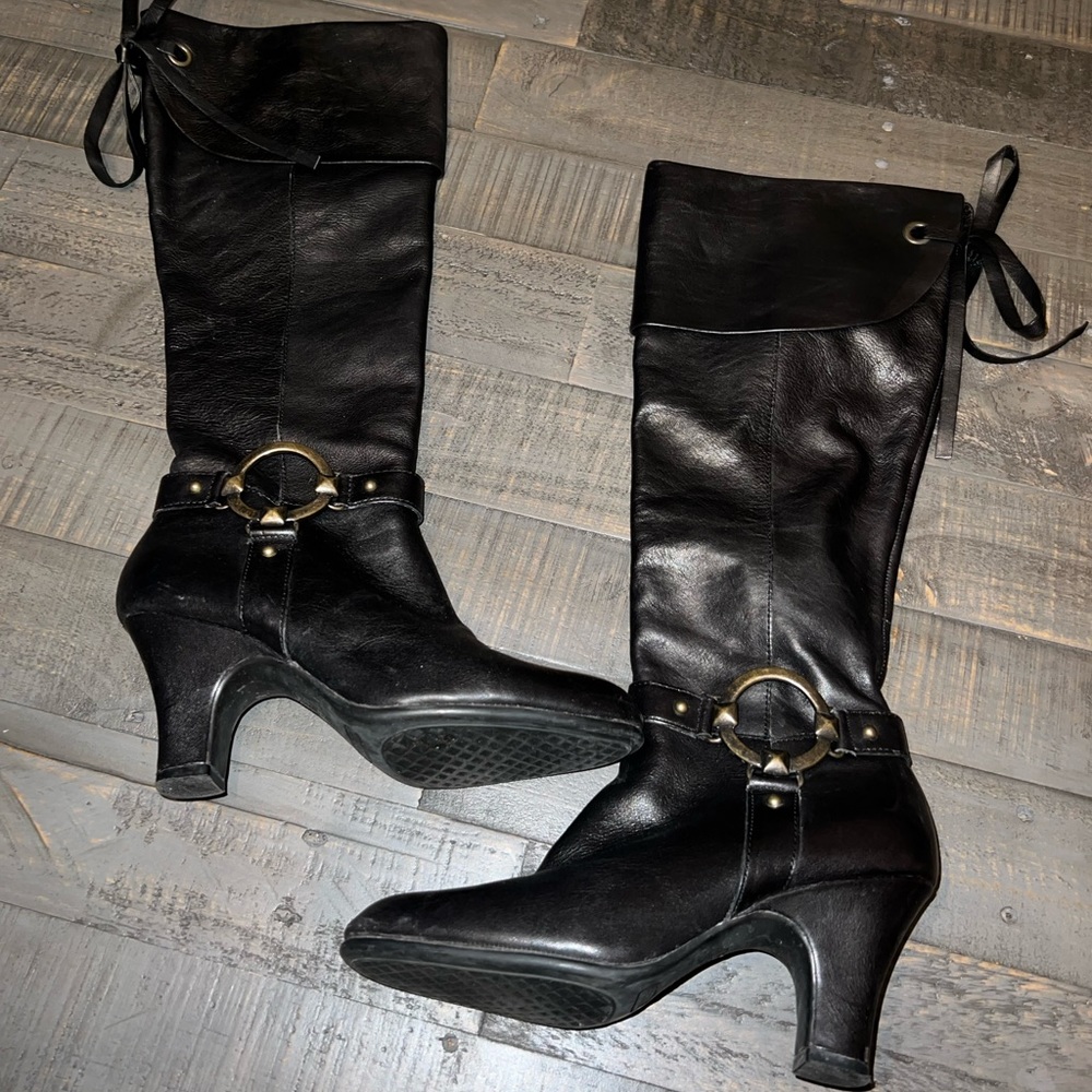 Aerosoles Heeled Tall Fashion Boots Black Leather Size 6